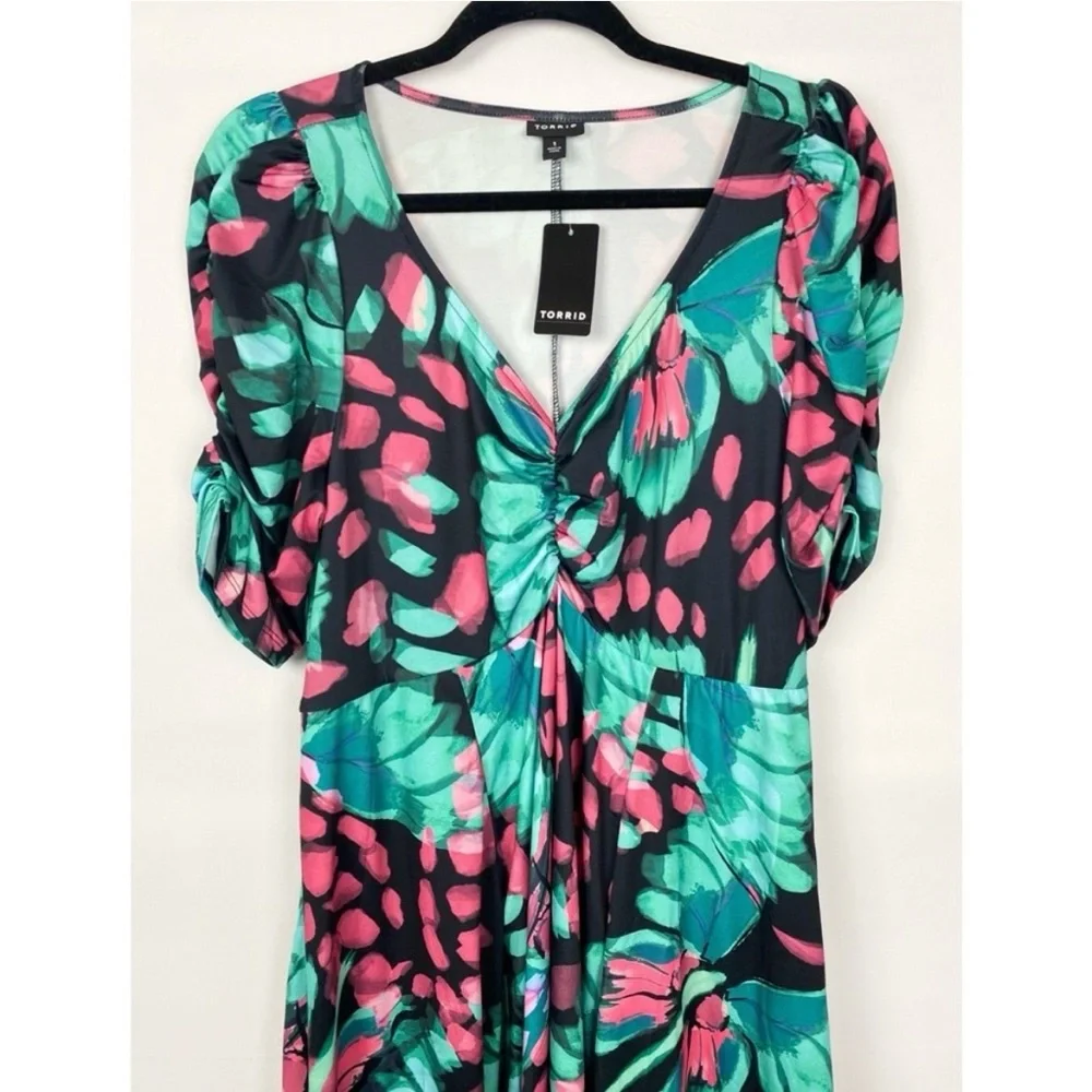 Torrid Mini Dress 1X Studio Knit Cinch Front Skater Butterfly Fairy - Picture 4 of 6